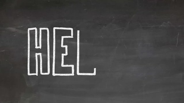 Handmade Animation Of Hello On Blackboard With Chalk