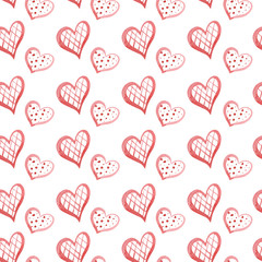 Watercolor seamless pattern with red hearts.