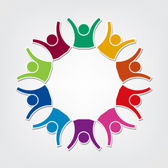 Group of ten people logo in a circle.Persons teamwork holding