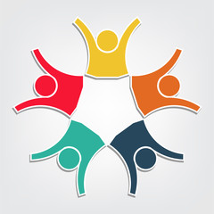 Group of five people in a circle.Teamwork meeting.people are meeting in the room.Powerful combined forces.