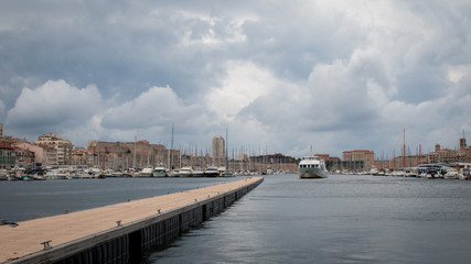 View of a pier with boats in the port of Marseille