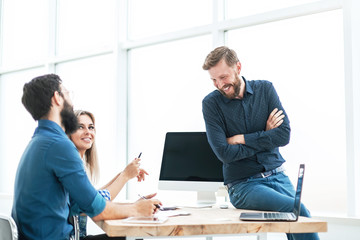 team of young employees in the workplace in the office