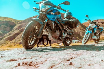 Motorbike on desert road