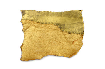 Torn piece of paper with light shadow on white background. Gold and bronze color.