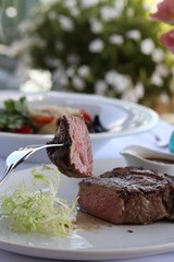 Steak on a fork