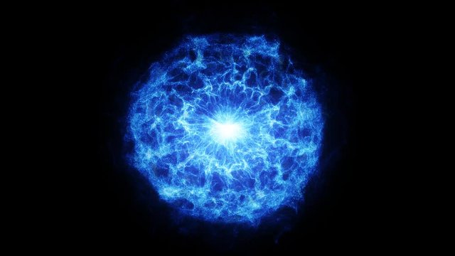 Source Of Limitless Energy - Blue Power Ball On Black Background. Seamless Loop