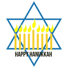 Happy Hanukkah. Holiday religion, jewish festival of Lights. Hanukkah menorah outline greeting card, template, banner. Minimal vector illustration. Flat design. Eps10