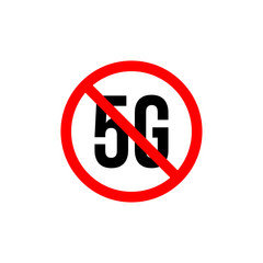 Sign of the prohibition of data technology 5G. Risk of use 5G. Vector illustration