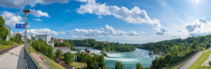 Panoramic view with the Rhine Falls in Neuhausen am Rheinfall