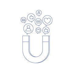 Engaging Content, content marketing success, marketing mix, social media sharing flat vector concept. Concept of line icon