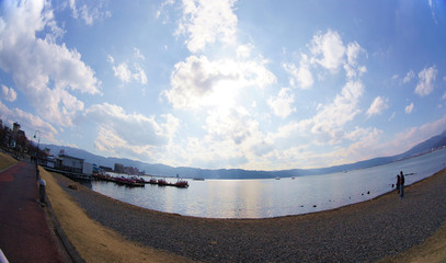 Sunny Lake landscape in Japan