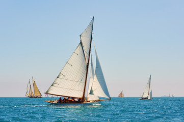 Fototapeta premium Sailing yacht under full sail at the regatta. Yachting sport competition