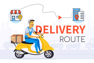 Delivery route - colorful vector cartoon character illustration