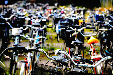 Fototapeta na wymiar Bicycle park in Uppsala, Sweden