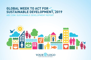 Sustainable Development Goals. vector template in A4 size. Annual report. Abstract Brochure design. Flyer promotion. Presentation cover. Vector illustration. Infographic elements data Visualisation.