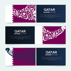 Banner Flag of Qatar ,Contain Random Arabic calligraphy Letters Without specific meaning in English ,Vector illustration