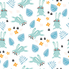Cute seamless pattern with hares