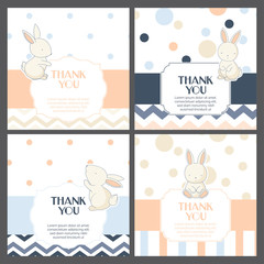 Baby thank you cards templates set classic design in tender colors for girls, boys and twins
