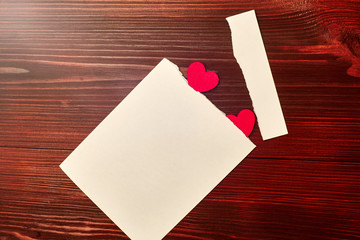 Heart in a torn envelope. Love confession, valentines day concept.