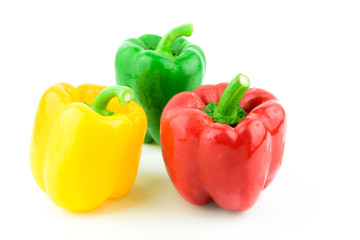 The sweet pepper, bell pepper Red Green Yellow on white background