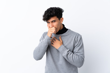 Young Argentinian man over isolated white background is suffering with cough and feeling bad