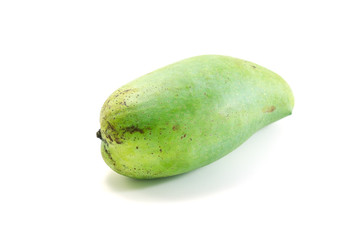 green mango isolated on white background. (Mangifera indica)