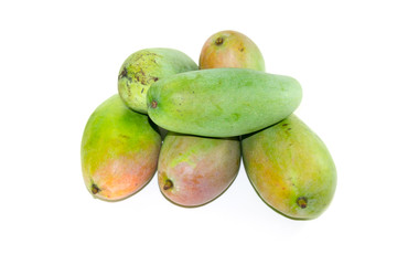 green mango isolated on white background. (Mangifera indica)