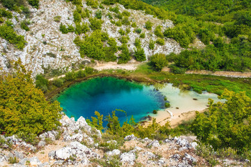 Naklejka na ściany i meble Croatia, Cetina river source water hole in Dalmatian Zagora