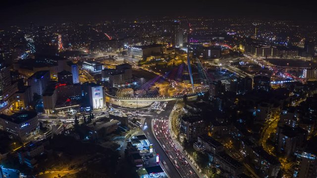 [Hyper Lapse] Jerusalem  city center at night, 4k aerial drone view time lapse