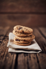 Chocolate chip cookies, Sweet biscuits, Concept for a tasty snack.