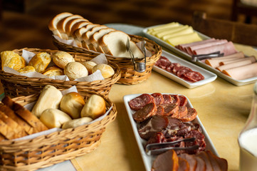 breakfast with salami and bread