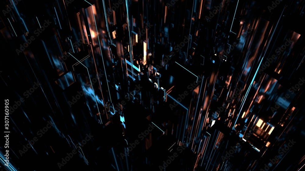 Poster 3d rendering of abstract technology background. concept for big data processing, multi core cpu engi