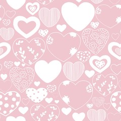 Background of different hearts. Seamless background. Background on Valentine's Day. Pink. Hand-drawn