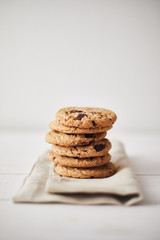 Chocolate chip cookies, Sweet biscuits, Concept for a tasty snack.