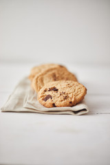 Chocolate chip cookies, Sweet biscuits, Concept for a tasty snack.