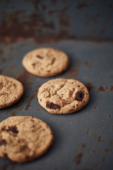 Chocolate chip cookies, Sweet biscuits, Concept for a tasty snack.