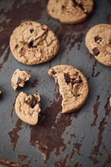 Chocolate chip cookies, Sweet biscuits, Concept for a tasty snack.