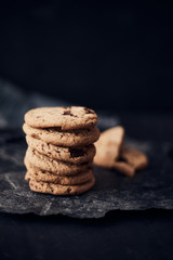 Fototapeta na wymiar Chocolate chip cookies, Sweet biscuits, Concept for a tasty snack.