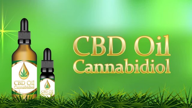 CBD oil Cannabidiol products video animation on green background.