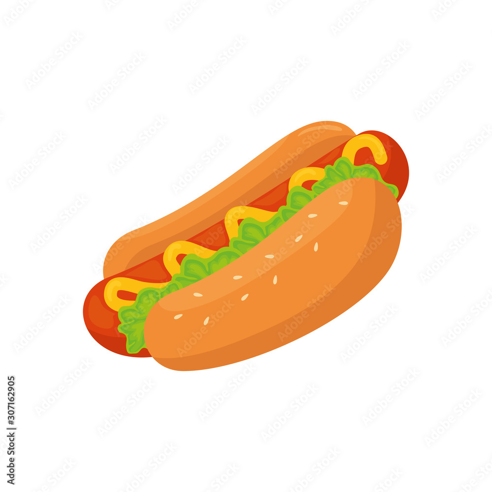 Poster delicious hot dog fast food isolated icon vector illustration design