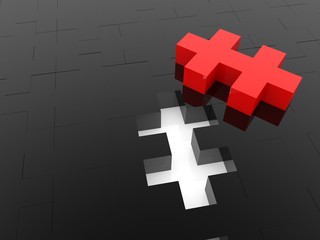 Red puzzle piece on black background puzzles