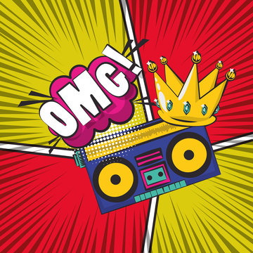 poster pop art style with radio music player