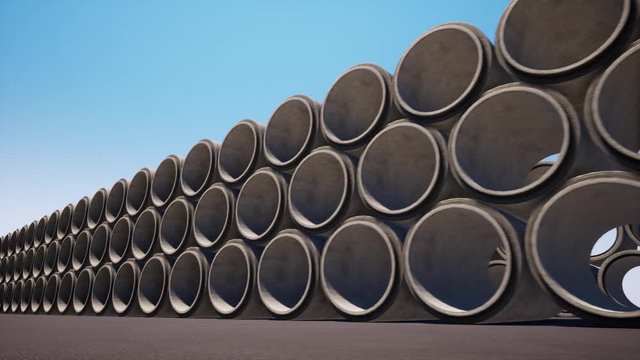 Concrete construction rings are in a row. 4k