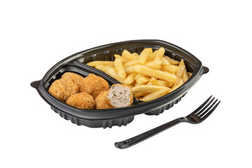 Fast food. French fries with nuggets. Unhealthy eating