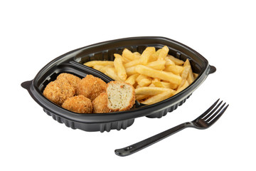 Fast food. French fries with nuggets. Unhealthy eating