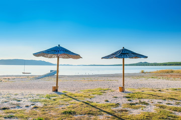 Croatia, beautiful beach on lake shore in nature park Vransko Jezero in Dalmatia