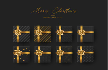 Christmas banner or poster background. Xmas celebration black luxury design. Winter holiday concept. Realistic vector illustration.