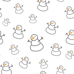 Cute snowman white background. Christmas seamless pattern. season illustration. Winter patterns.