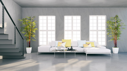 large luxury modern minimal bright interiors room mockup illustration 3D rendering