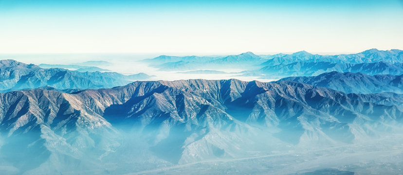 Aerial View Of The Andes Mountains, Approaching Santiago